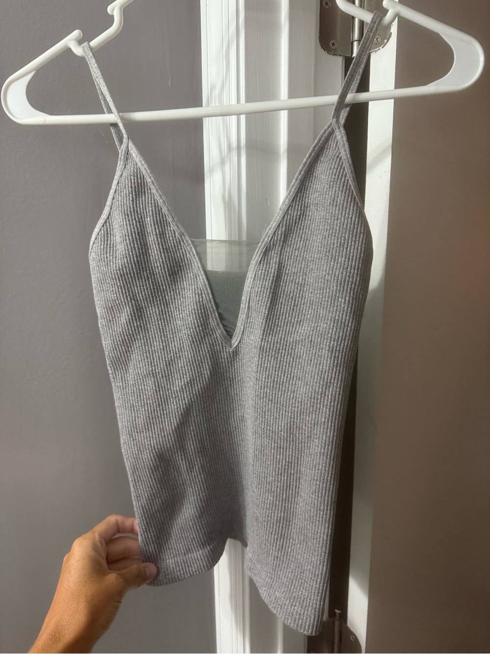 Free People Gray Ribbed V-Neck Cami